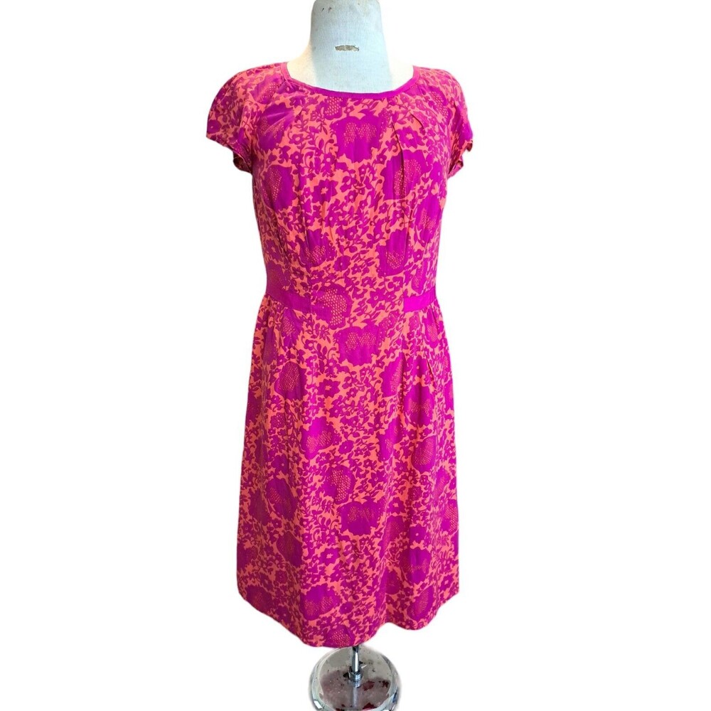 Boden Womens 6L Wedding Guest Dress Orange Purple Floral Print Midi Cap Sleeves